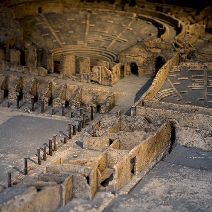 A close-up photograph of part of Soane's vast Pompeii model showing the crumbling ruins